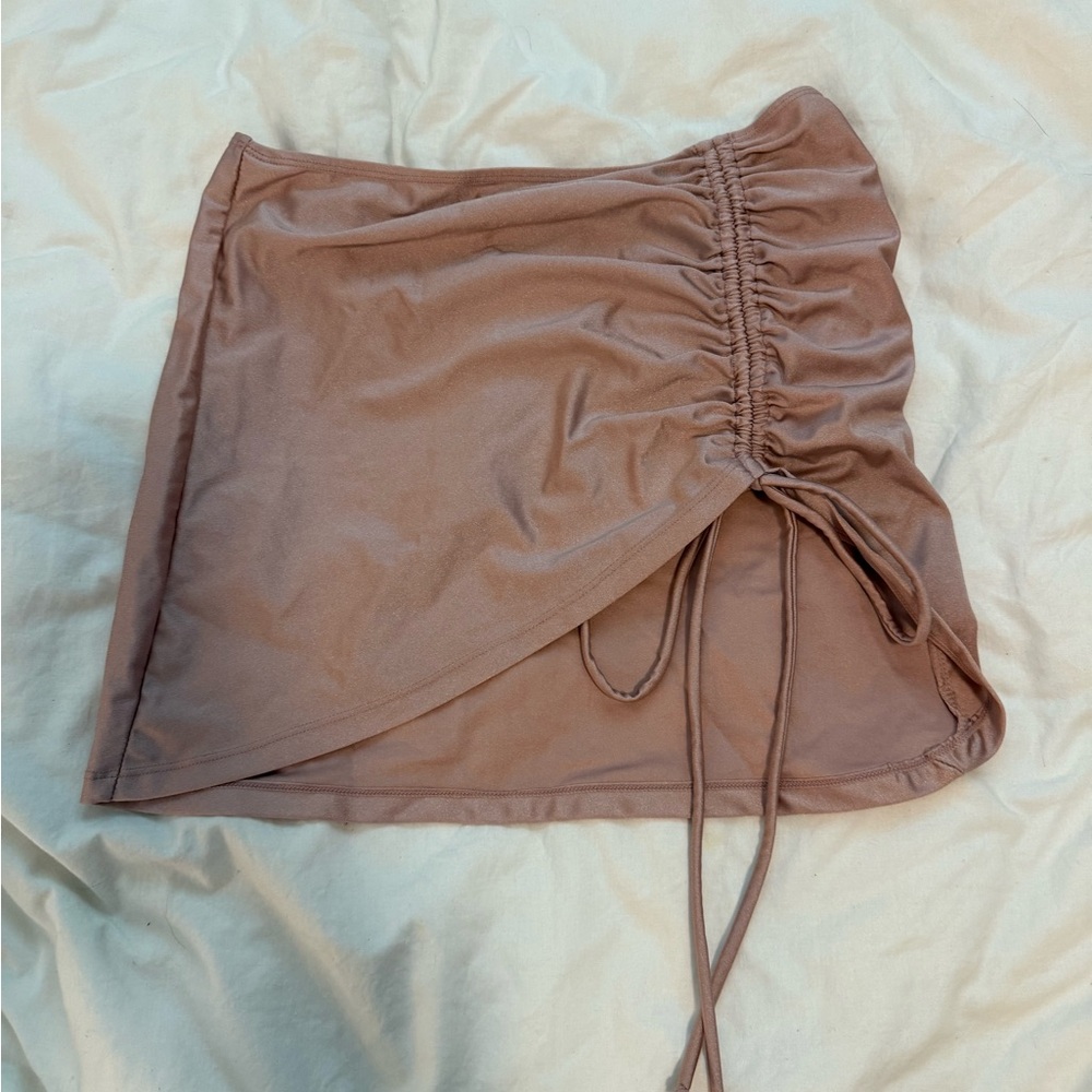 Ruched Tan Mini Skirt